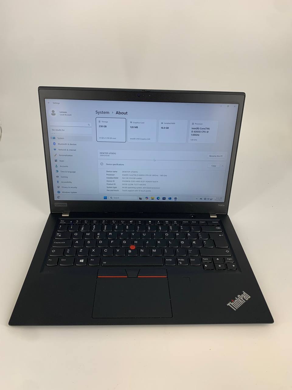 Laptop Lenovo ThinkPad T490s Touch / 14" FHD / i5-8365U / 16GB / 256GB SSD / Windows 11