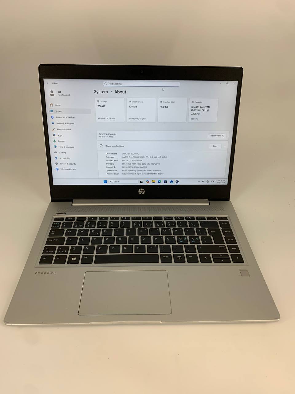 Laptop HP ProBook 440 G7 / 14" FHD / i3-10110U / 16GB / 256GB SSD / Windows 11