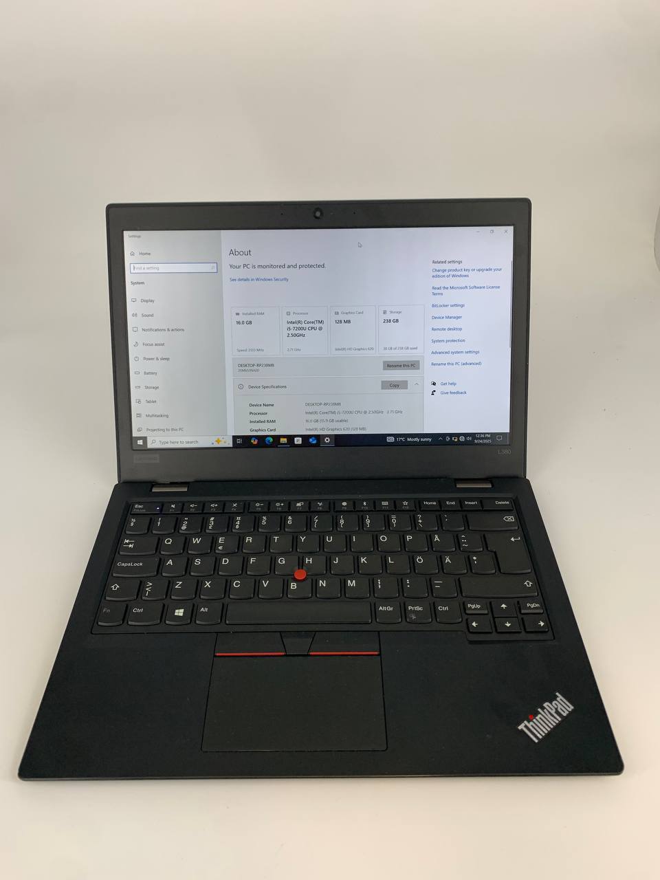 Laptop Lenovo ThinkPad L380 / 13,3" FHD / i5-7200U / 16GB / 256GB SSD / Windows 10