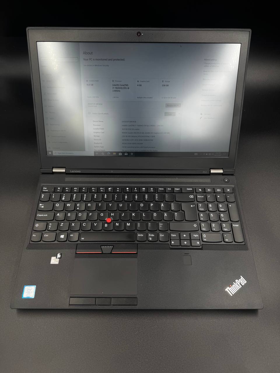 Laptop Lenovo ThinkPad P51 / 15,6" FHD / i7-7820HQ / 16GB / 240GB SSD / Quadro M2200 / Windows 10