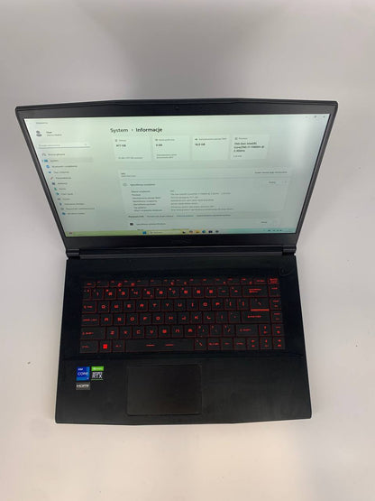 Laptop Gemingowy MSI GF63 / 15,6" FHD / i7-11800H / 16GB / 500GB SSD / RTX 3050 / Windows 11 Home