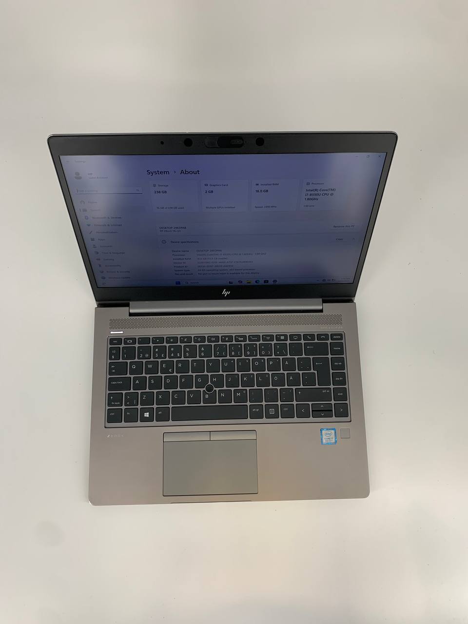 Laptop HP ZBook 14u G5 / 14" FHD / i7-8550U / 16GB / 256GB SSD / Radeon Pro WX3100 / Windows 11